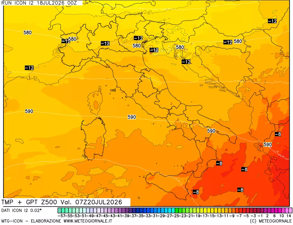 mappa 500 hPa Temp + GPT
