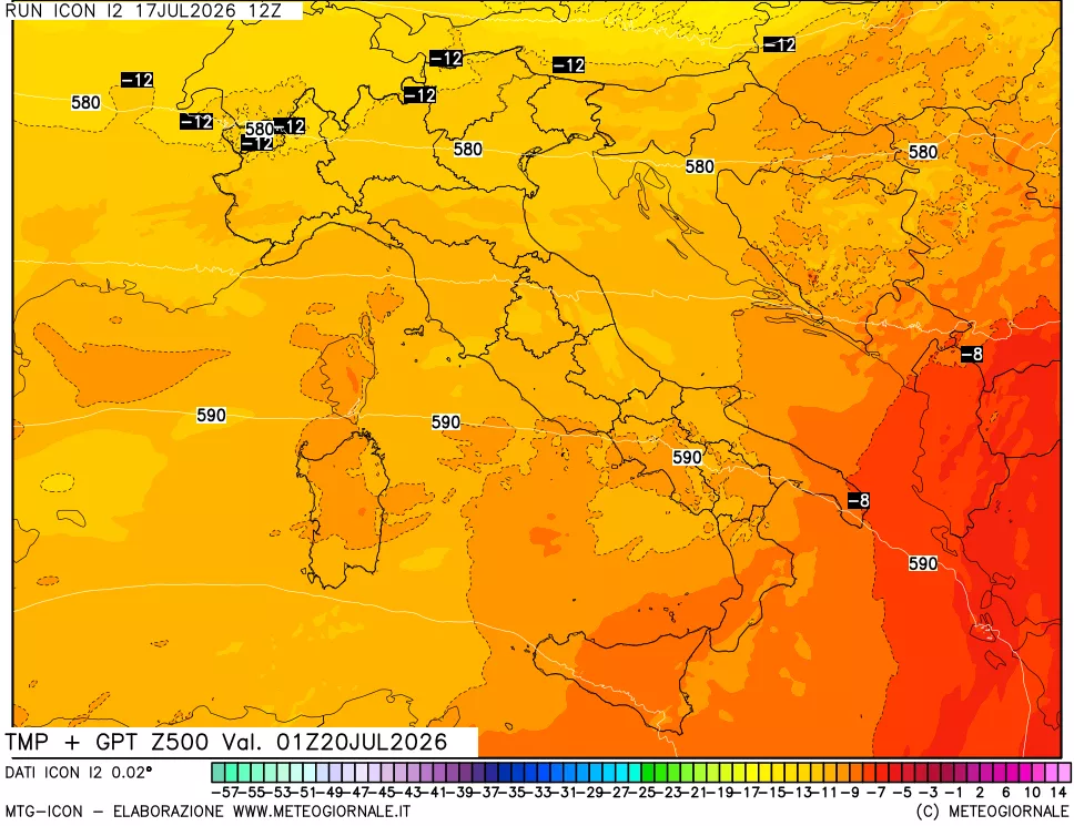 mappa 500 hPa Temp + GPT