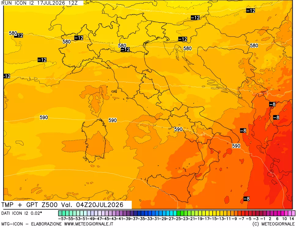 mappa 500 hPa Temp + GPT