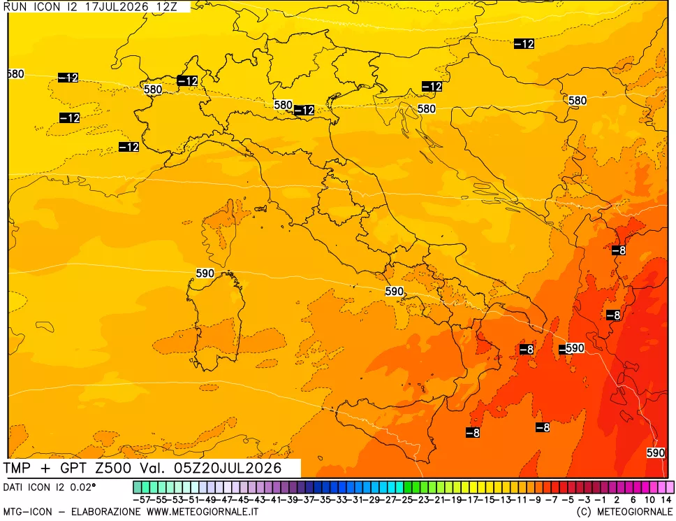mappa 500 hPa Temp + GPT