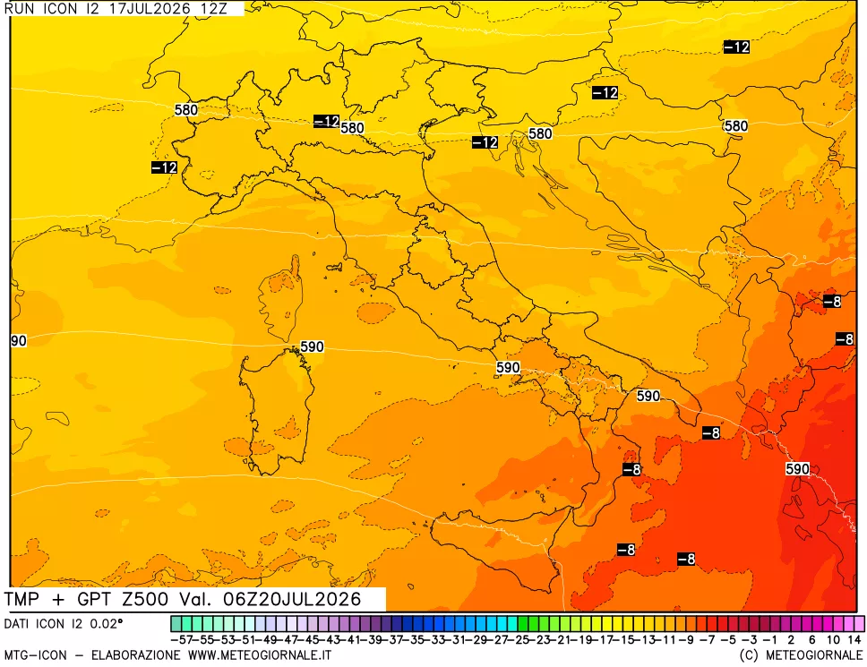 mappa 500 hPa Temp + GPT