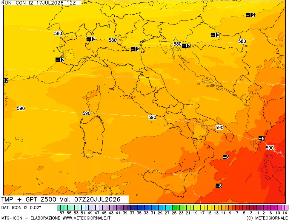 mappa 500 hPa Temp + GPT