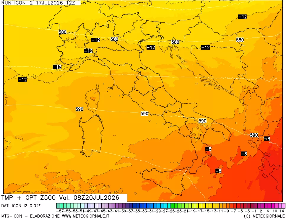mappa 500 hPa Temp + GPT