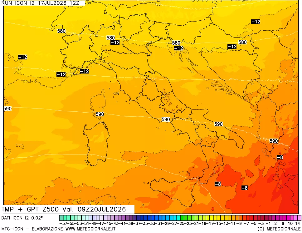mappa 500 hPa Temp + GPT