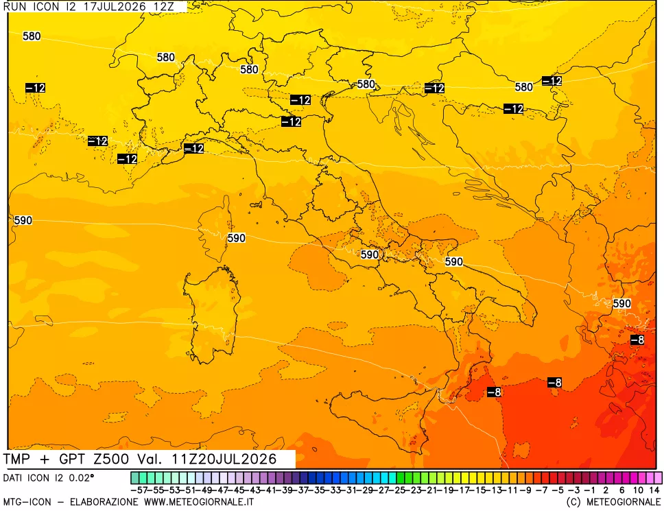 mappa 500 hPa Temp + GPT