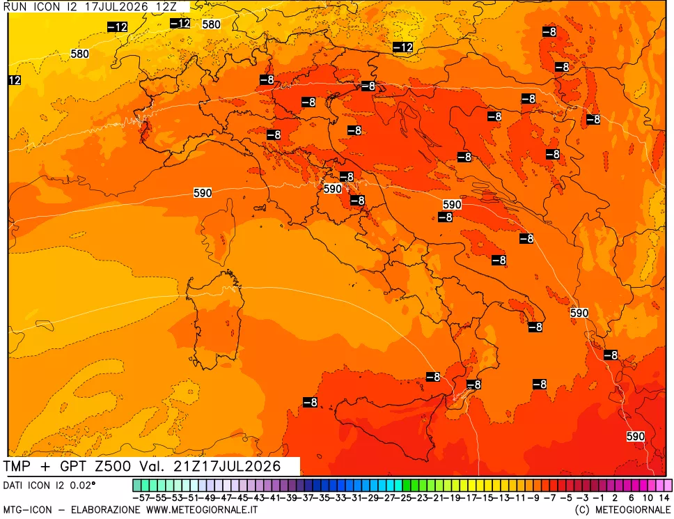 mappa 500 hPa Temp + GPT