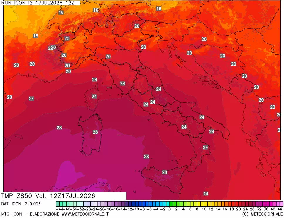 mappa 850 hPa Temp