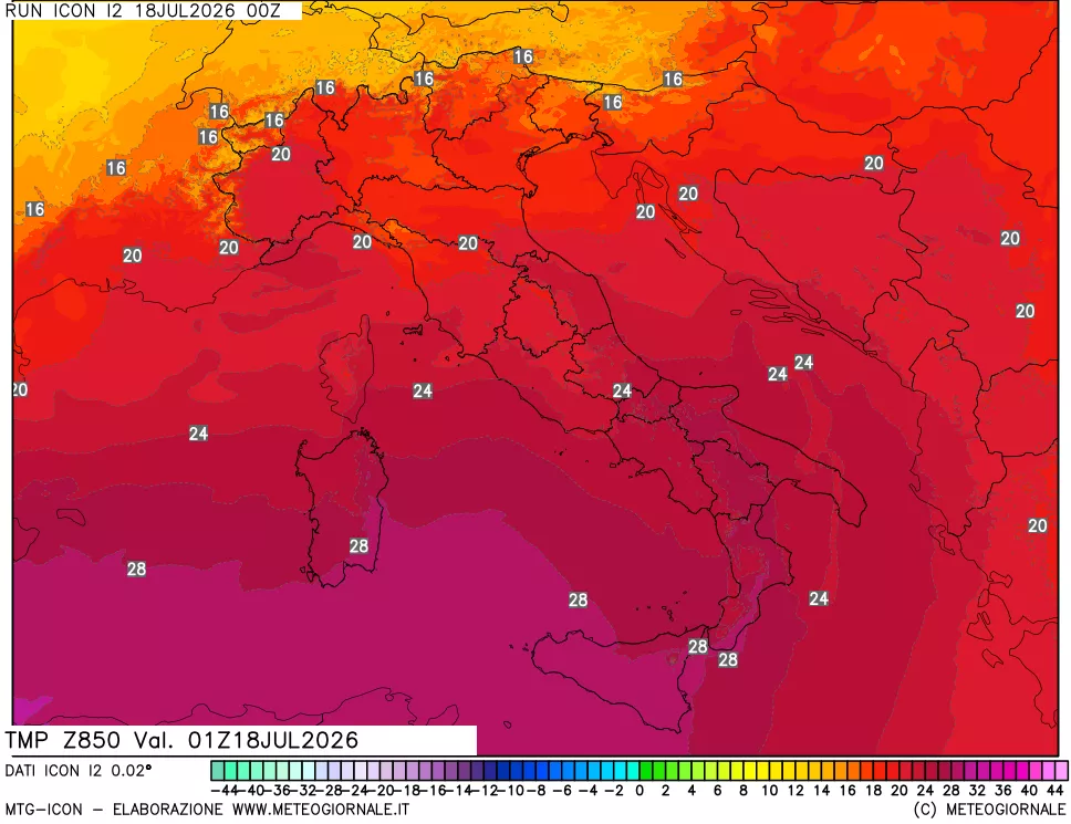 mappa 850 hPa Temp