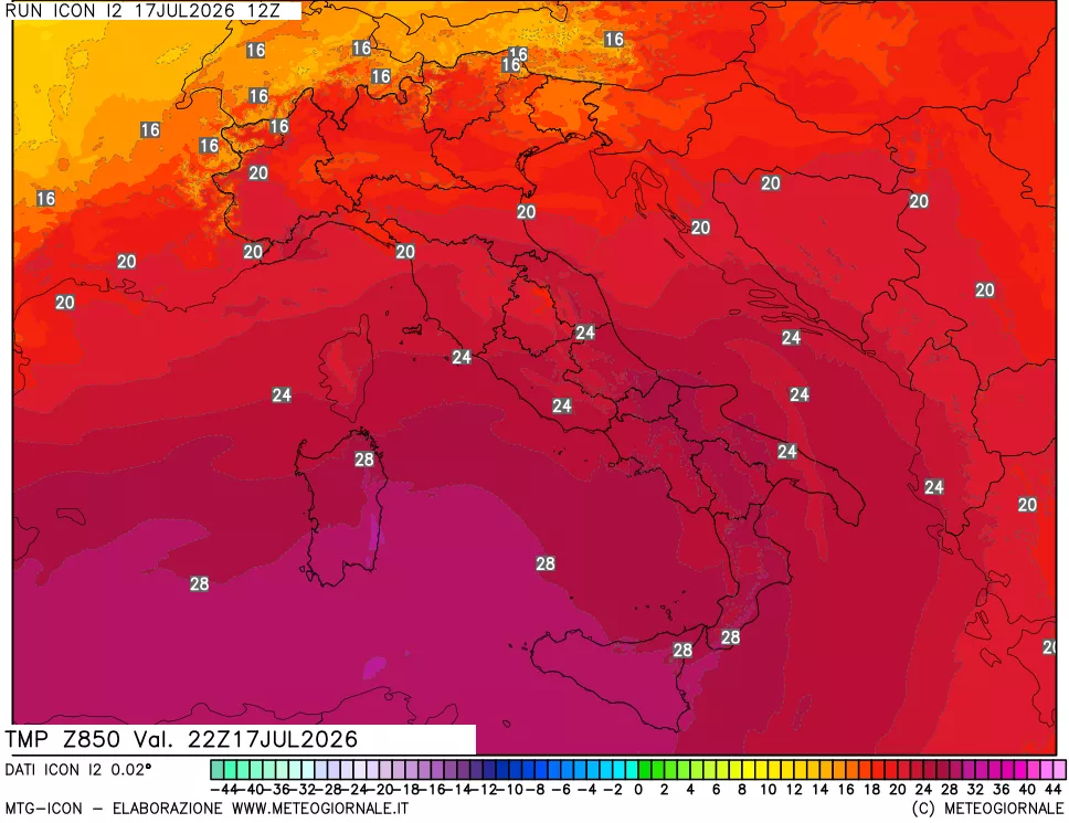 mappa 850 hPa Temp