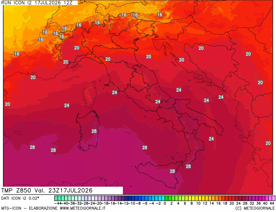 mappa 850 hPa Temp