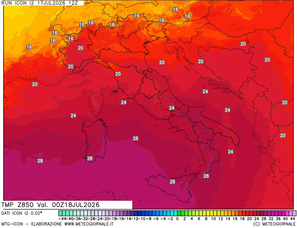 mappa 850 hPa Temp