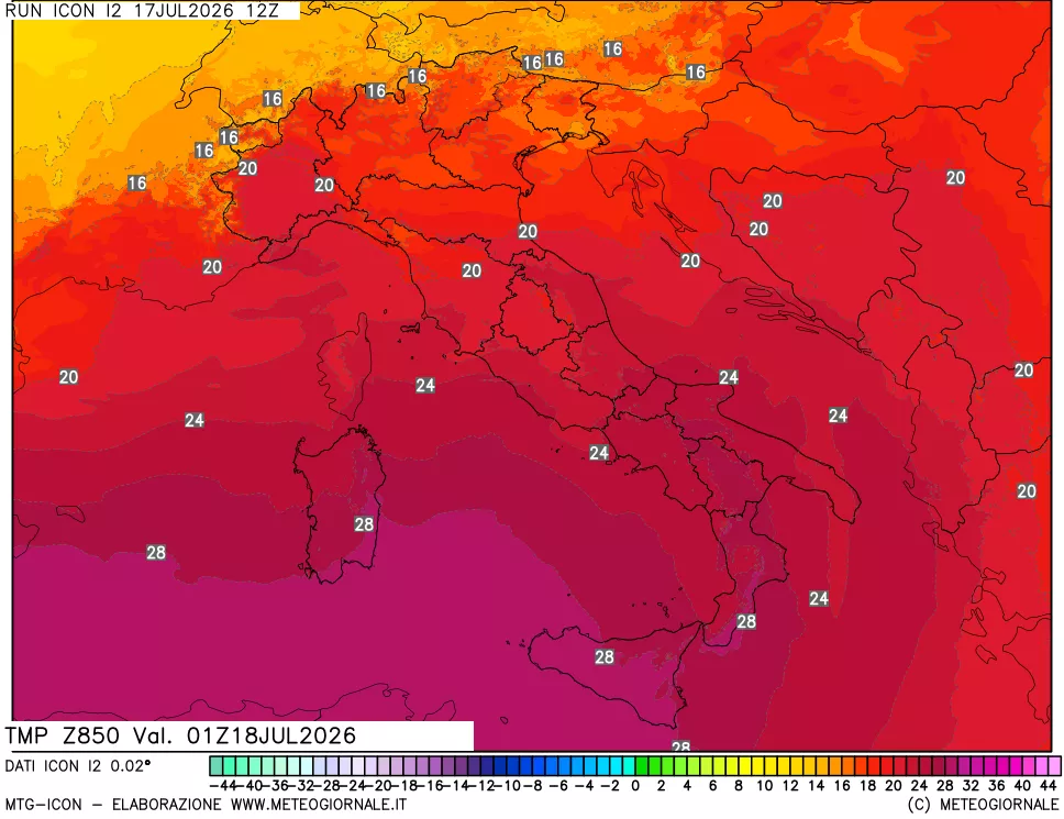 mappa 850 hPa Temp