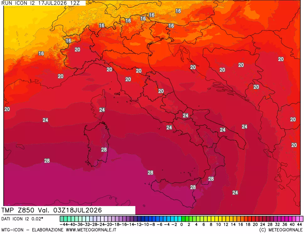 mappa 850 hPa Temp