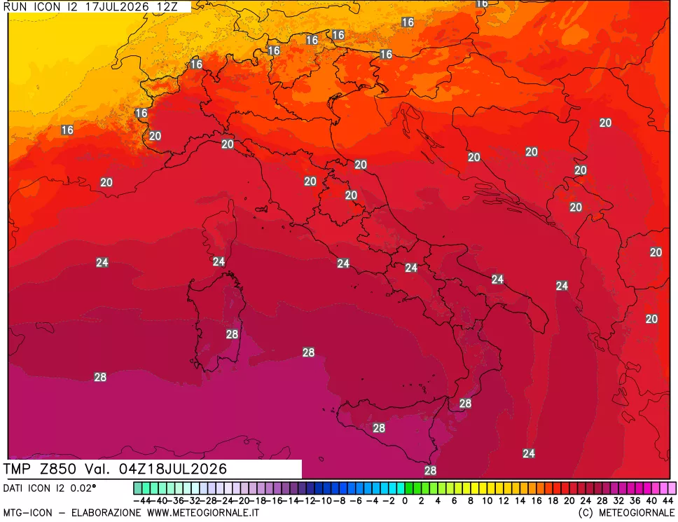 mappa 850 hPa Temp