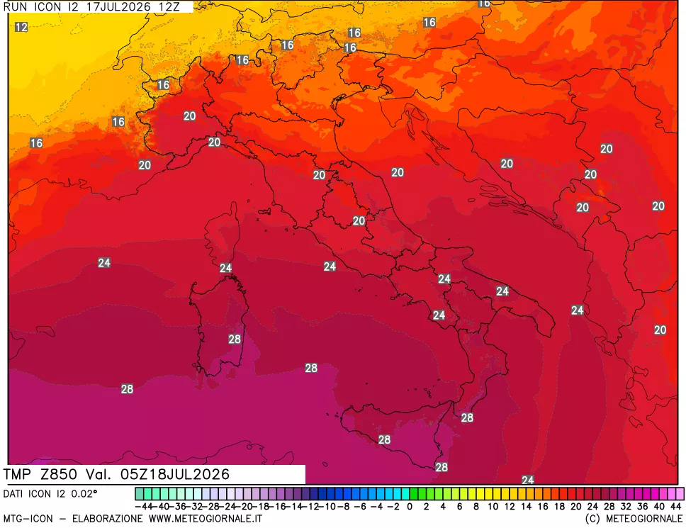 mappa 850 hPa Temp