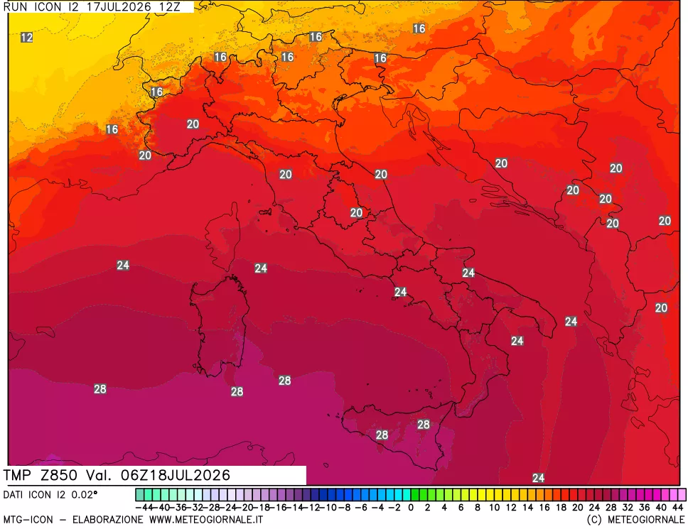 mappa 850 hPa Temp