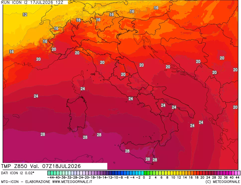 mappa 850 hPa Temp