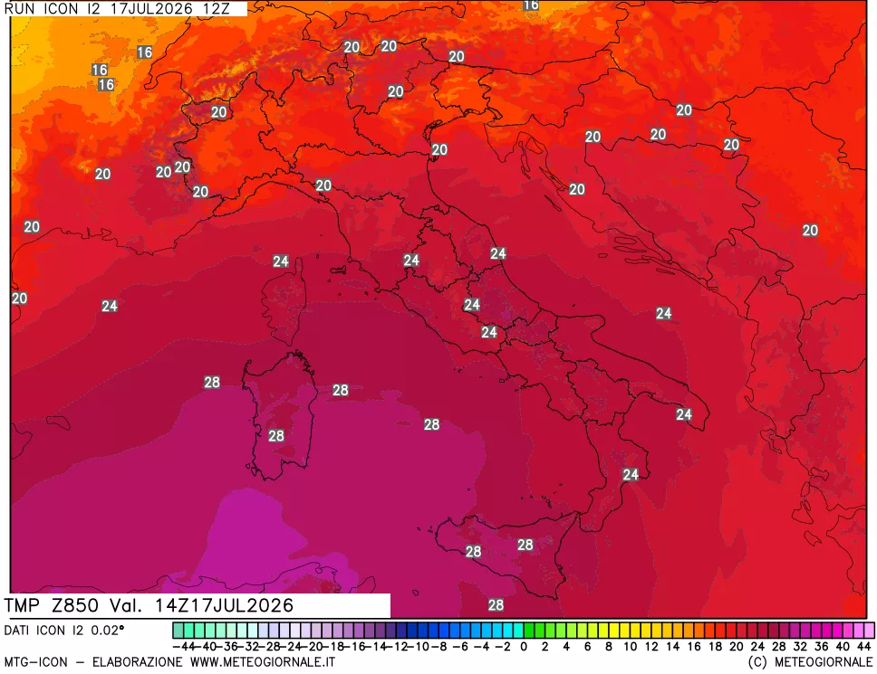 mappa 850 hPa Temp