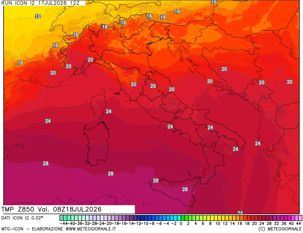mappa 850 hPa Temp
