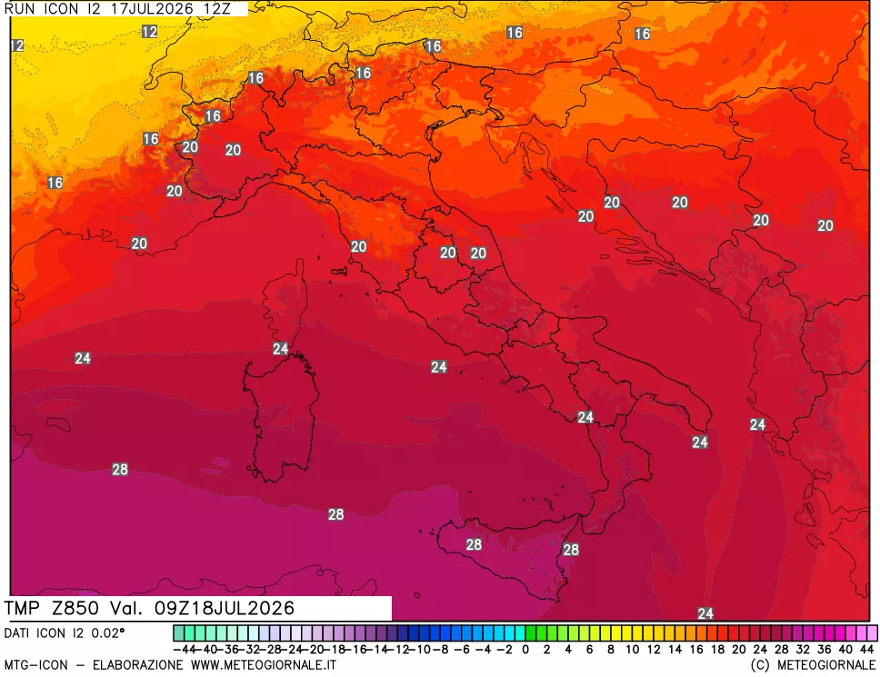 mappa 850 hPa Temp