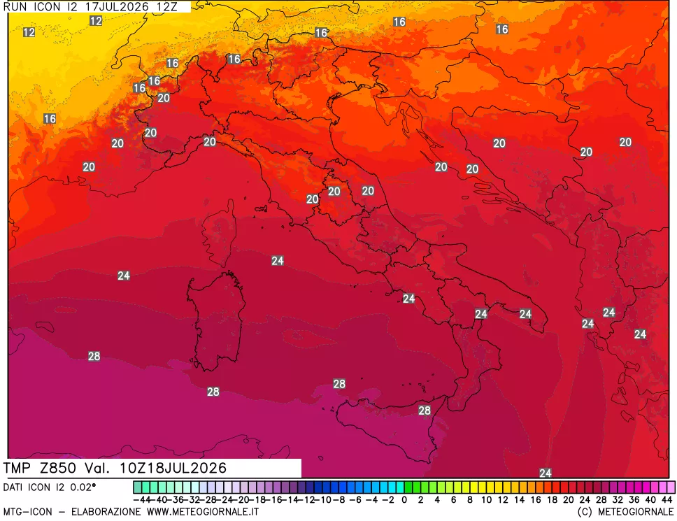 mappa 850 hPa Temp