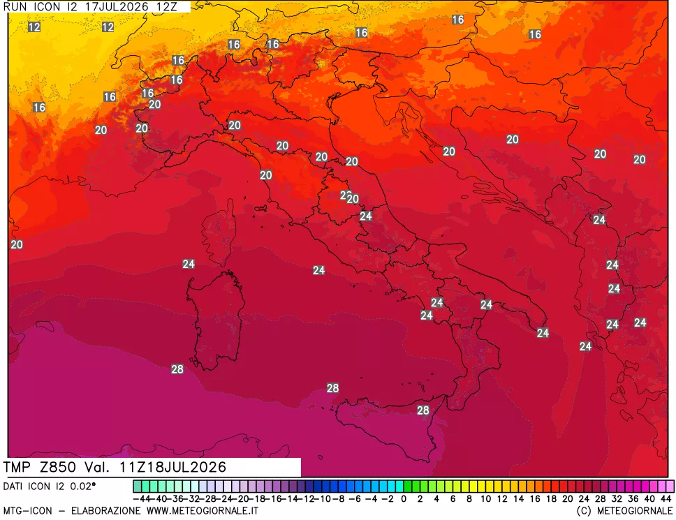 mappa 850 hPa Temp