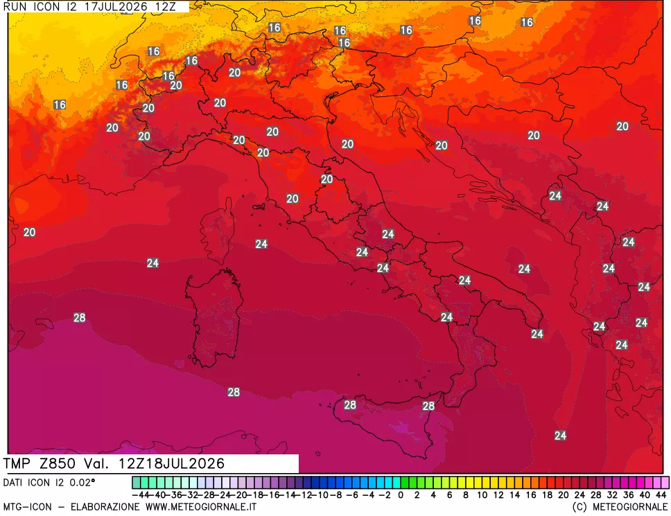 mappa 850 hPa Temp