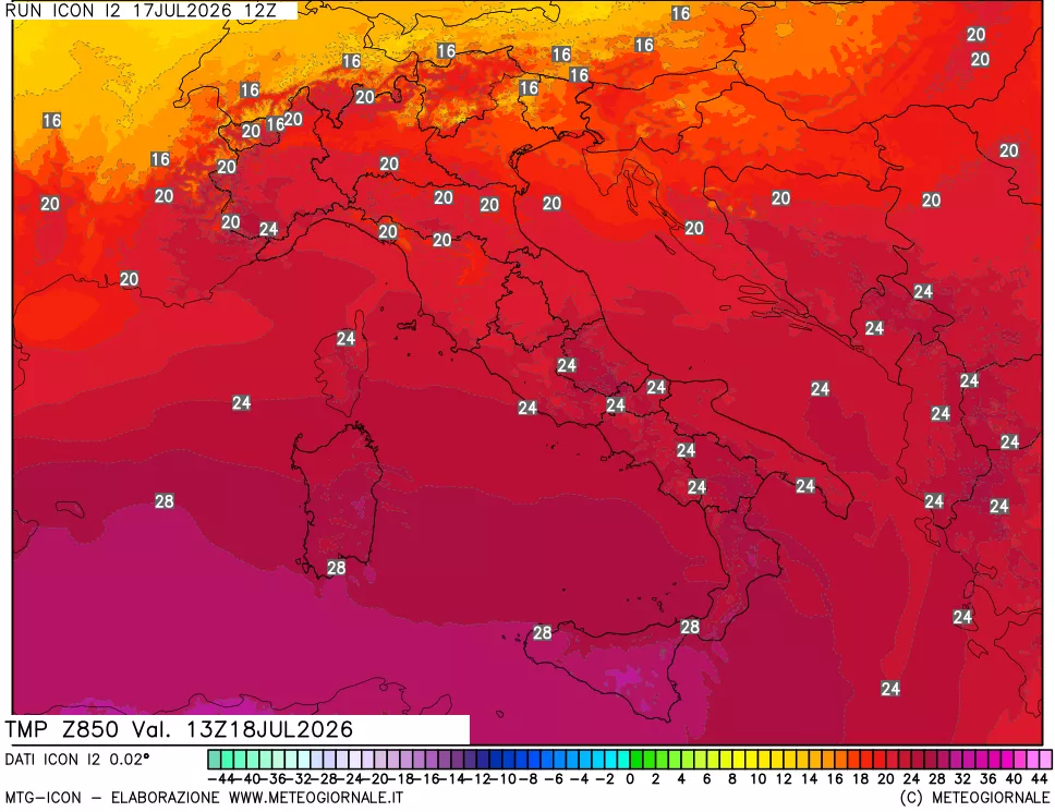 mappa 850 hPa Temp