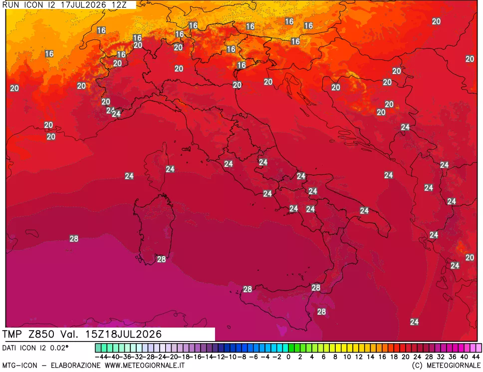 mappa 850 hPa Temp
