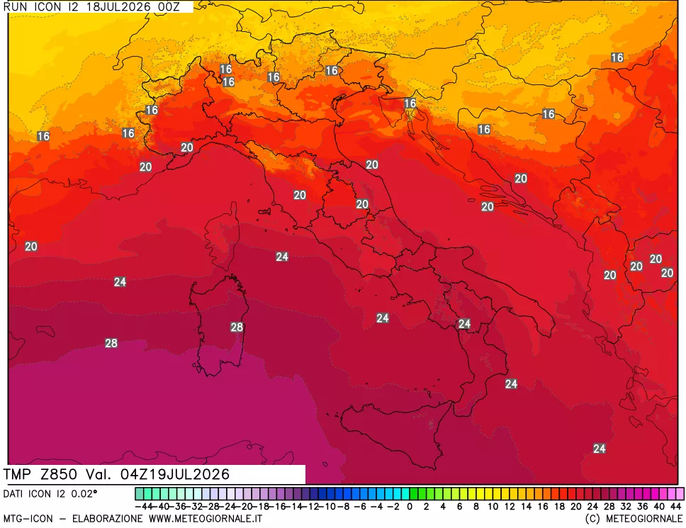 mappa 850 hPa Temp