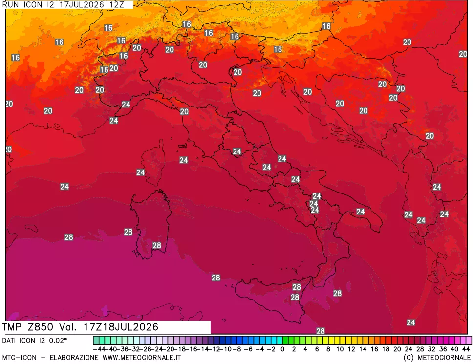 mappa 850 hPa Temp