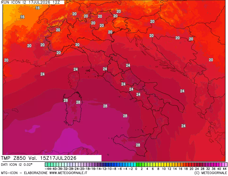 mappa 850 hPa Temp