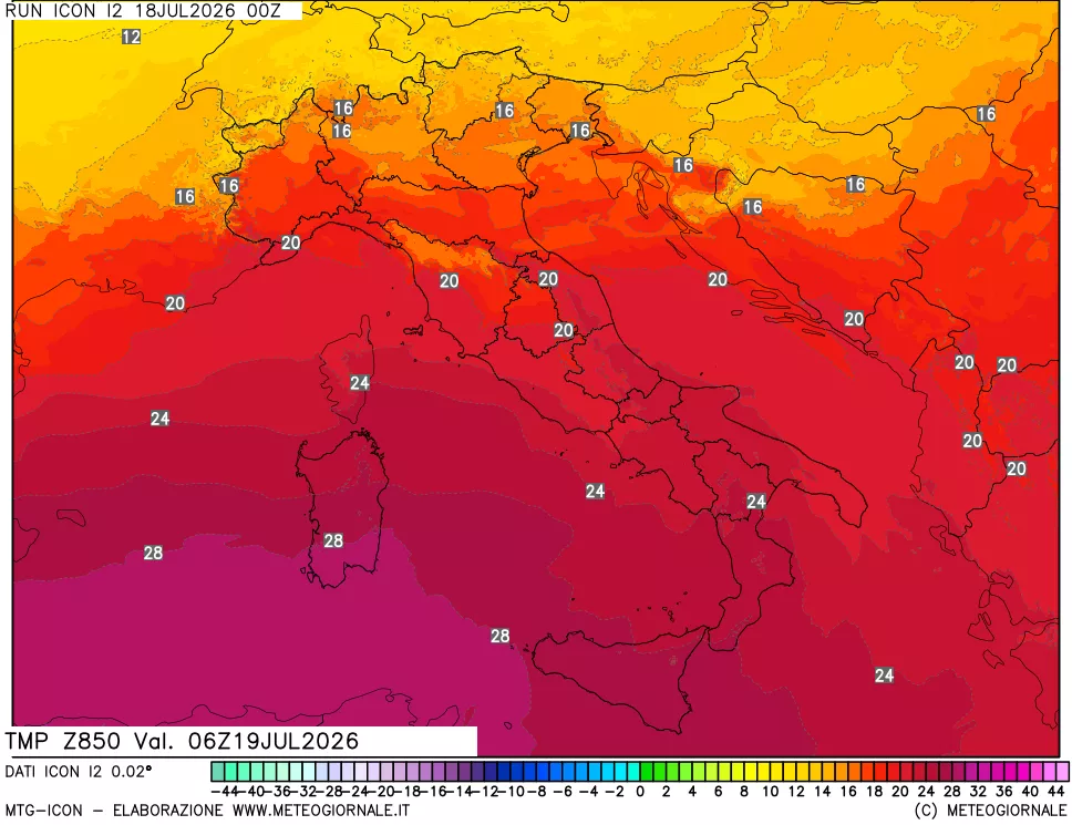 mappa 850 hPa Temp