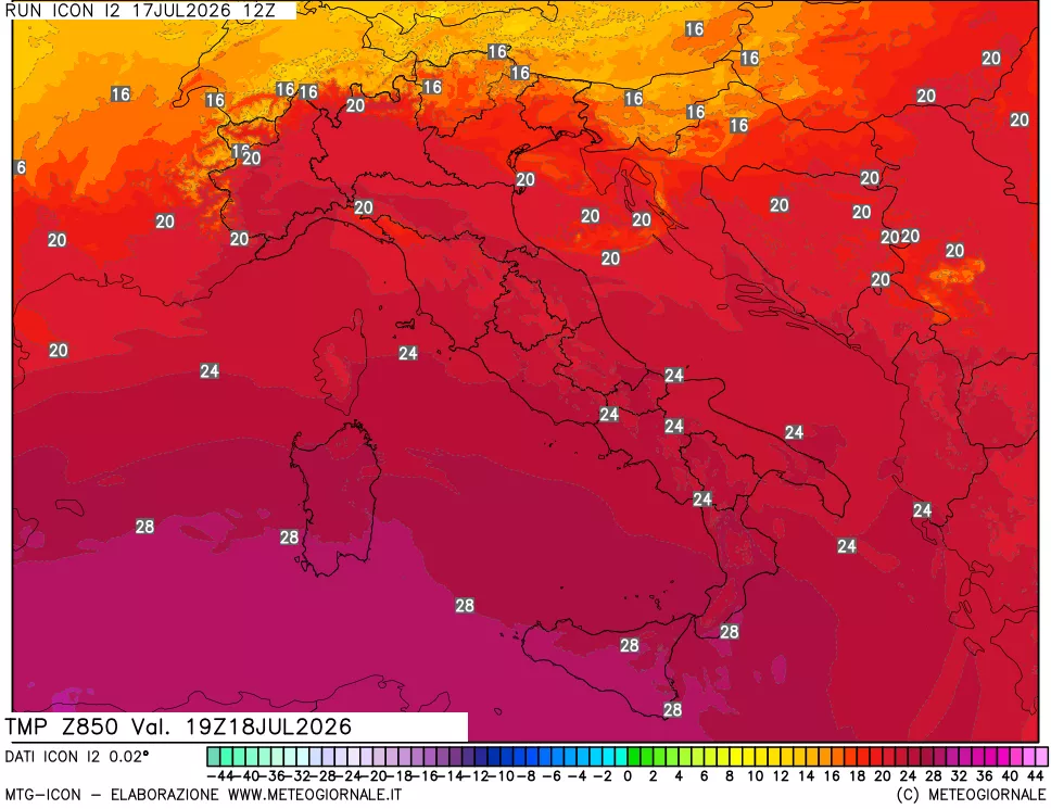 mappa 850 hPa Temp