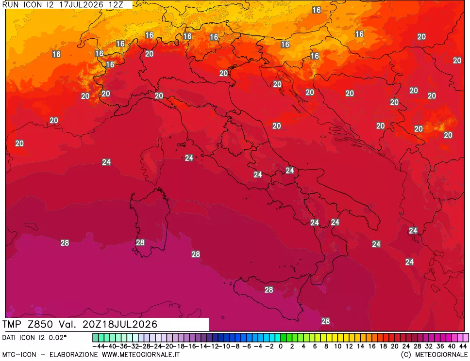 mappa 850 hPa Temp