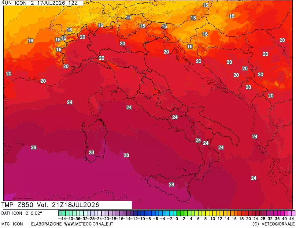 mappa 850 hPa Temp
