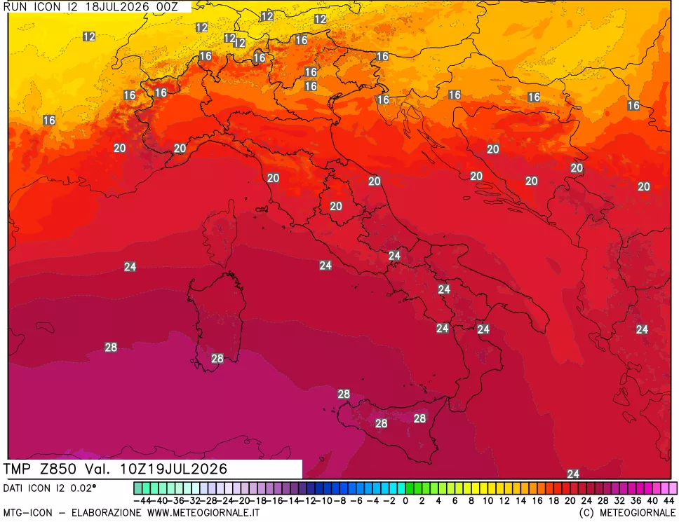 mappa 850 hPa Temp