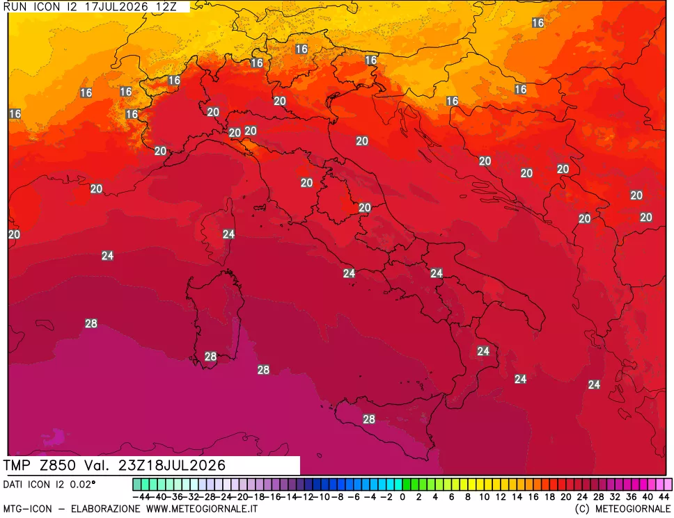 mappa 850 hPa Temp