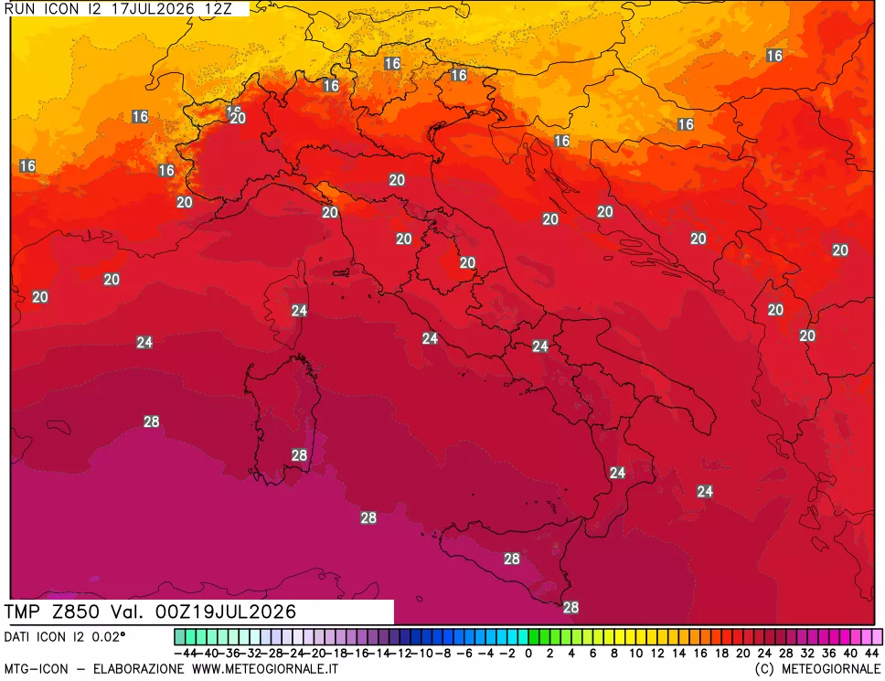 mappa 850 hPa Temp
