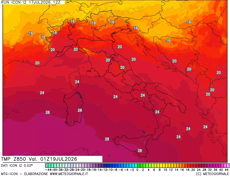 mappa 850 hPa Temp