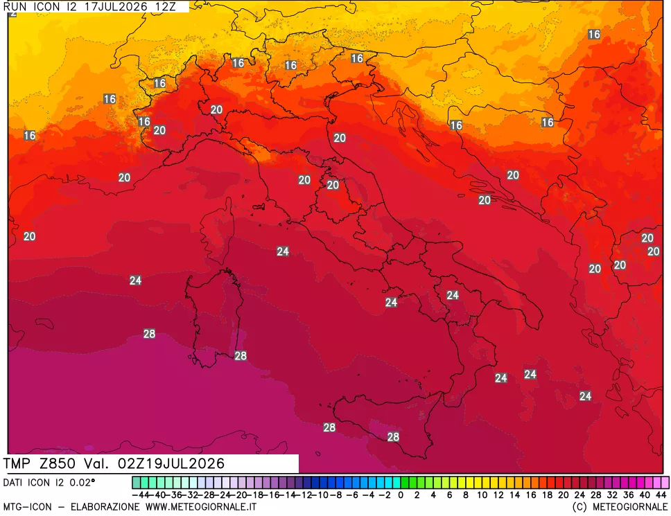 mappa 850 hPa Temp