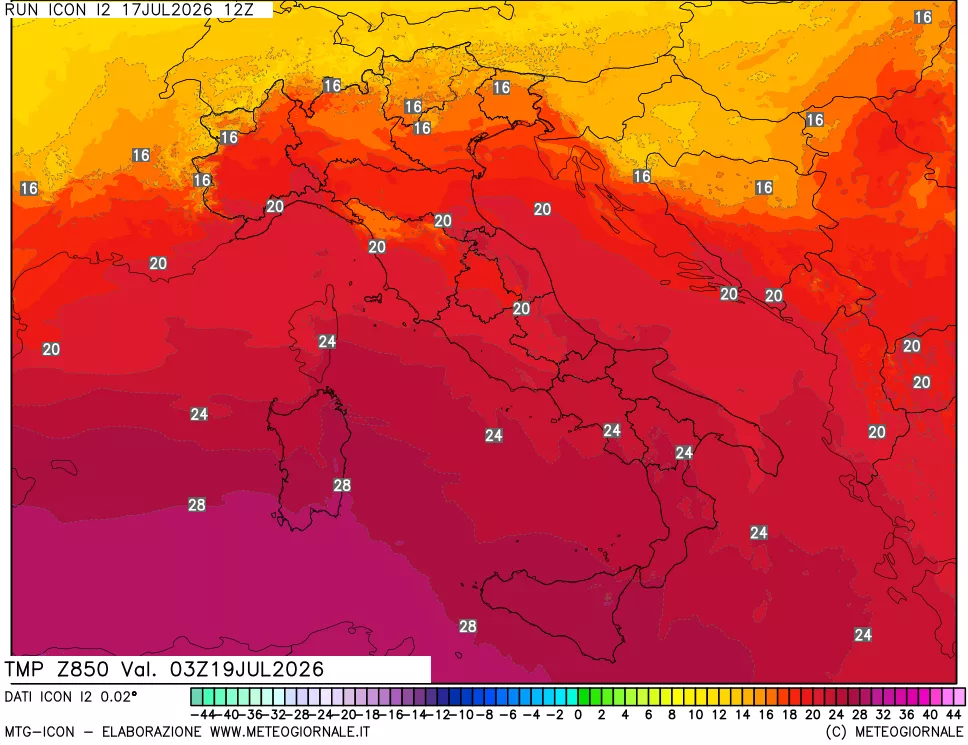 mappa 850 hPa Temp