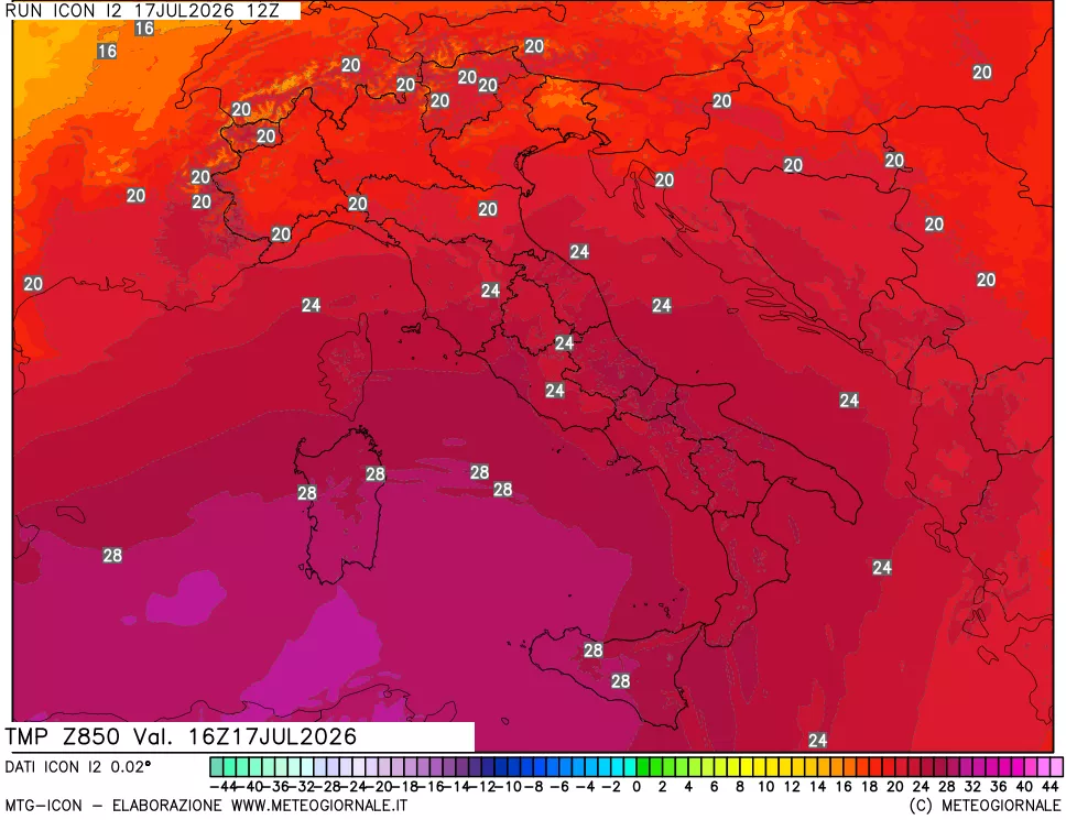 mappa 850 hPa Temp