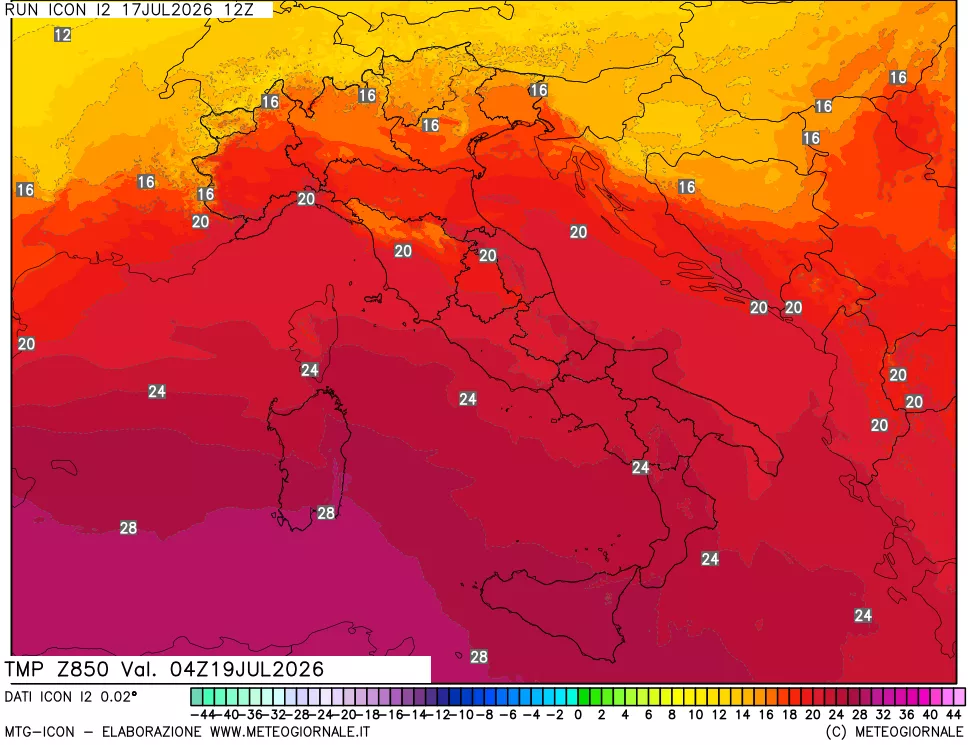 mappa 850 hPa Temp