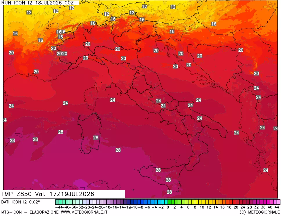 mappa 850 hPa Temp