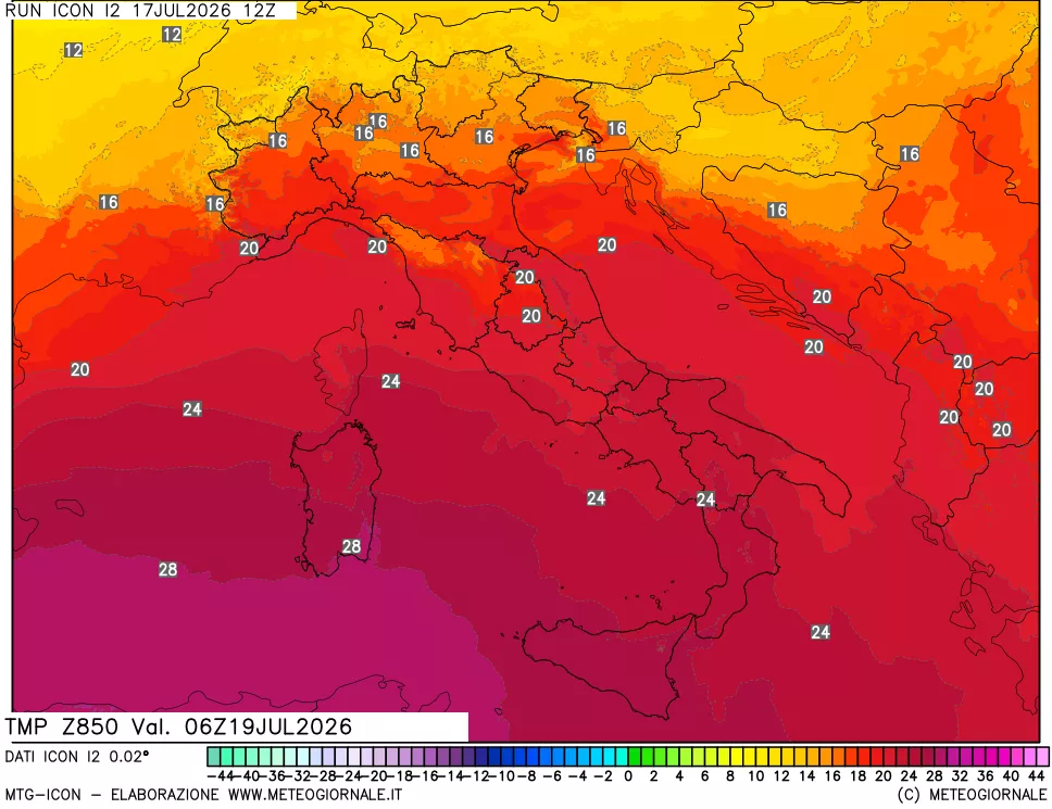 mappa 850 hPa Temp