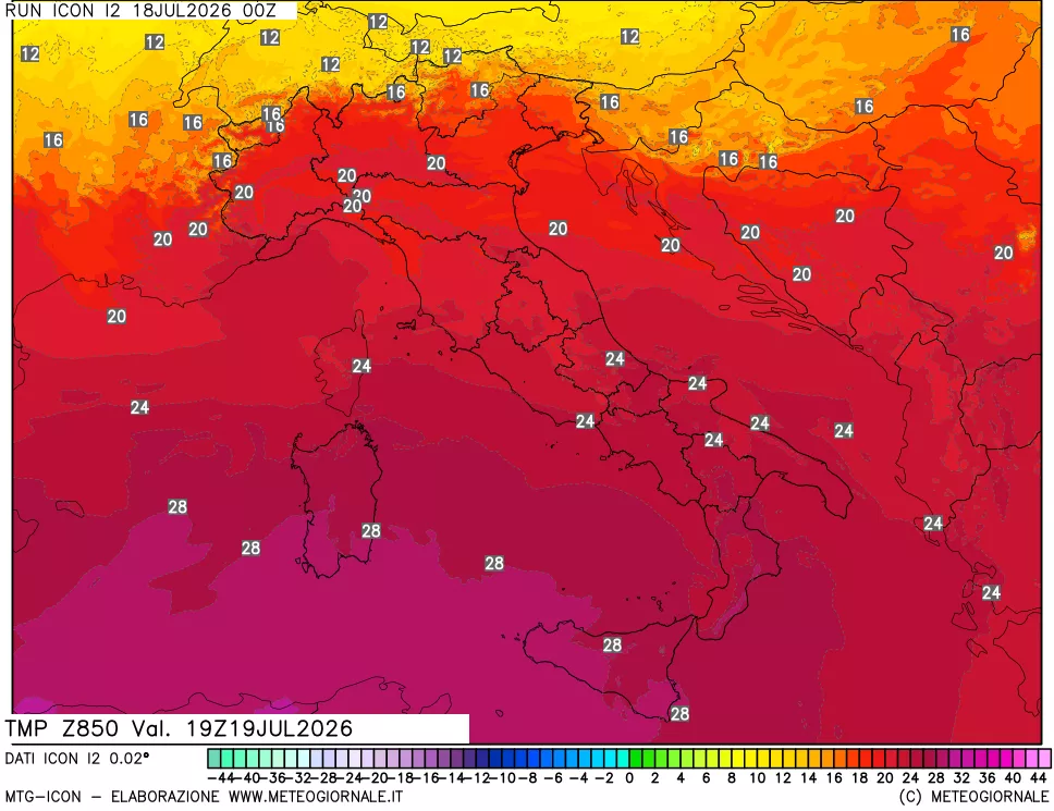 mappa 850 hPa Temp
