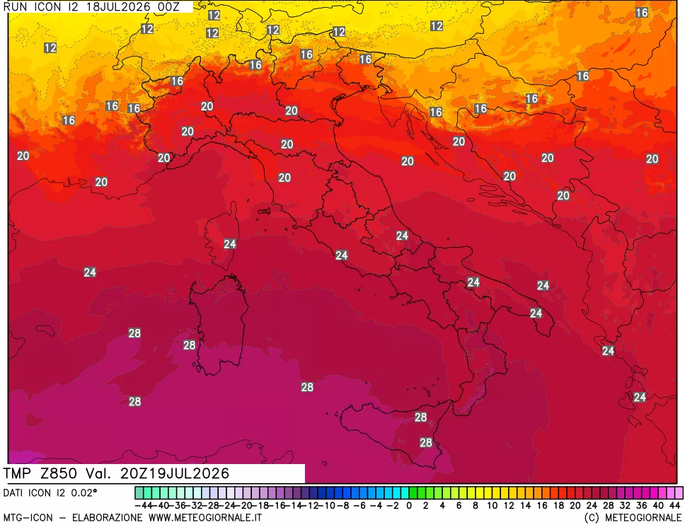 mappa 850 hPa Temp
