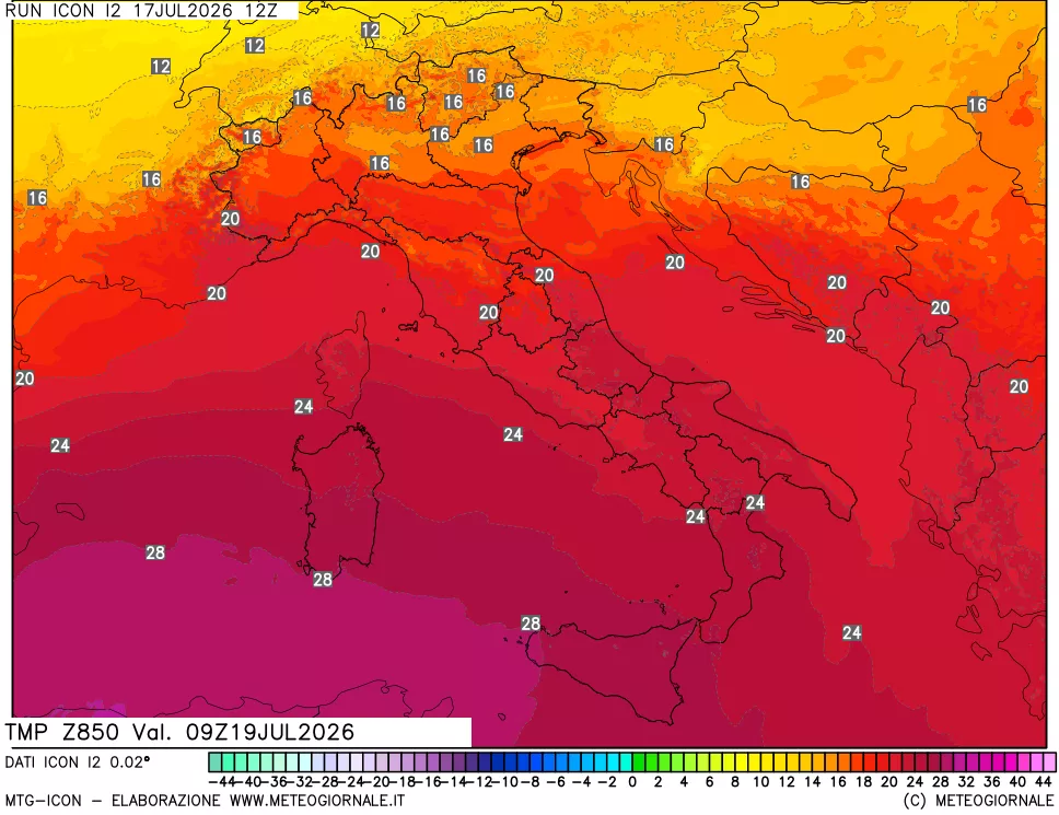 mappa 850 hPa Temp