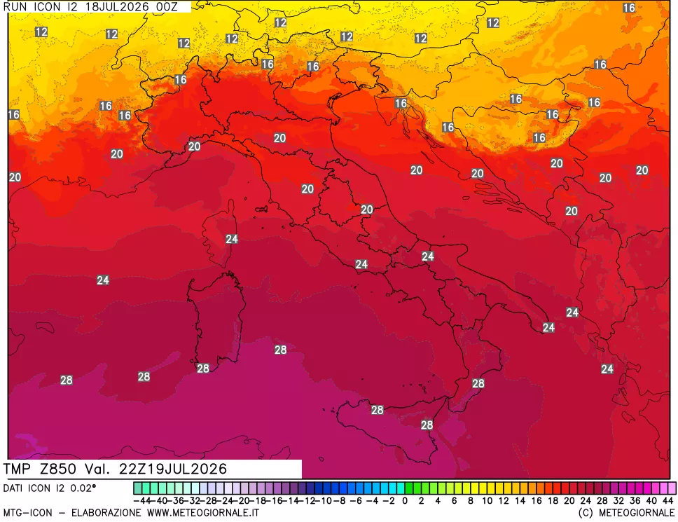 mappa 850 hPa Temp